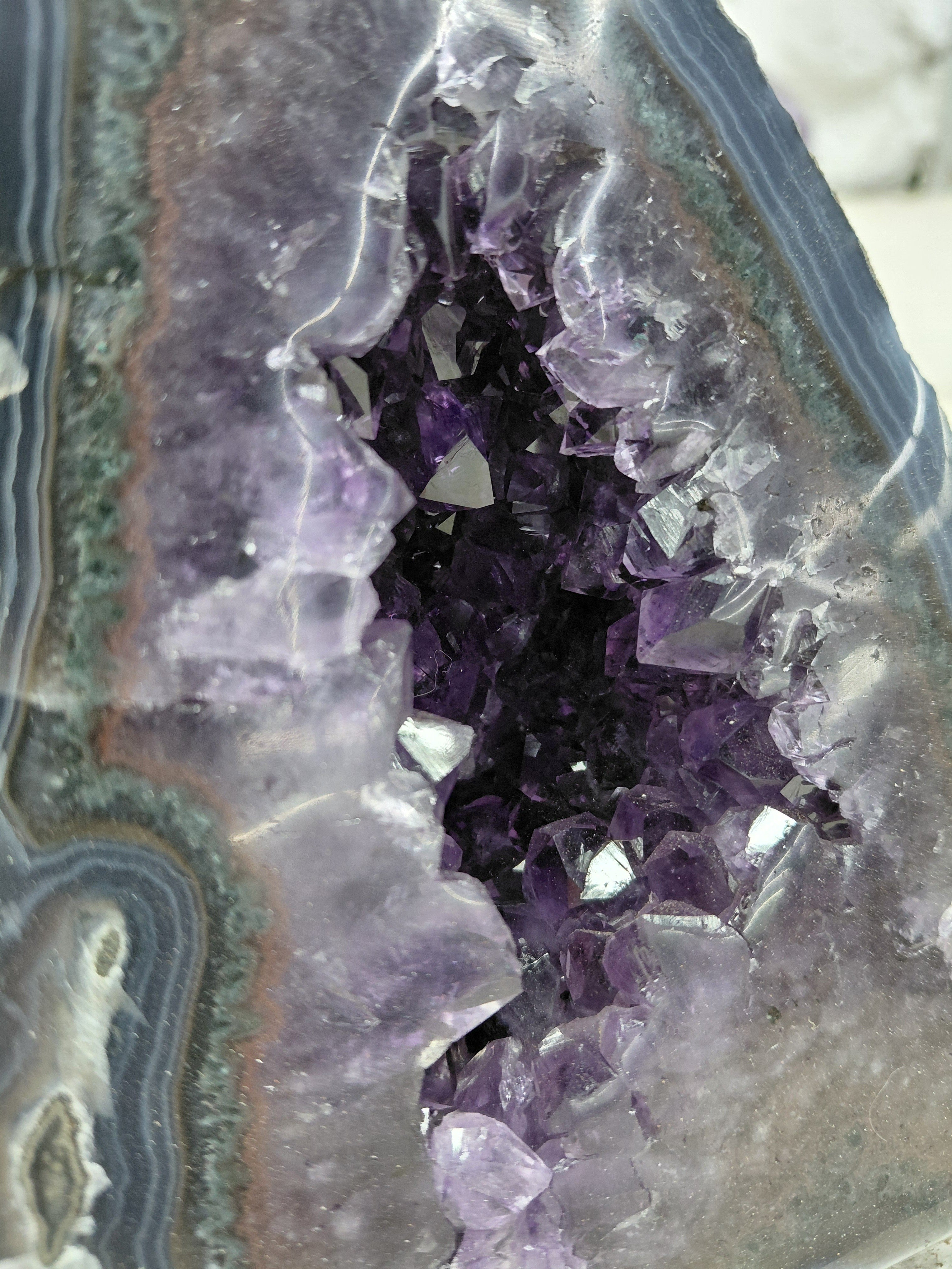 Deep Purple Amethyst Geode Cathedral with Agate Banding - 1.35 kg