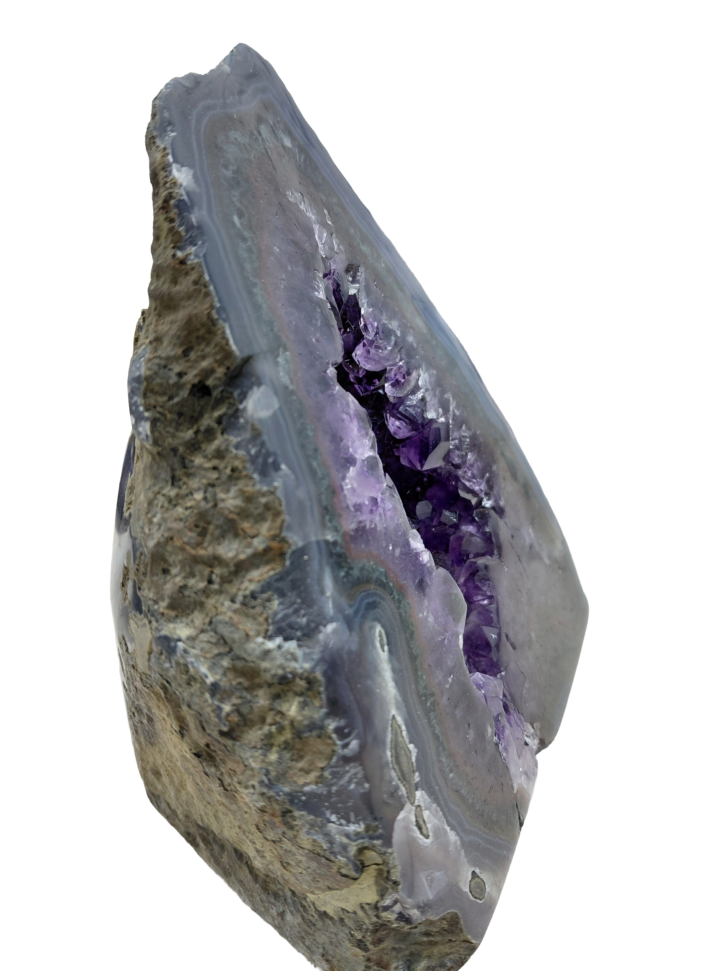Deep Purple Amethyst Geode Cathedral with Agate Banding - 1.35 kg