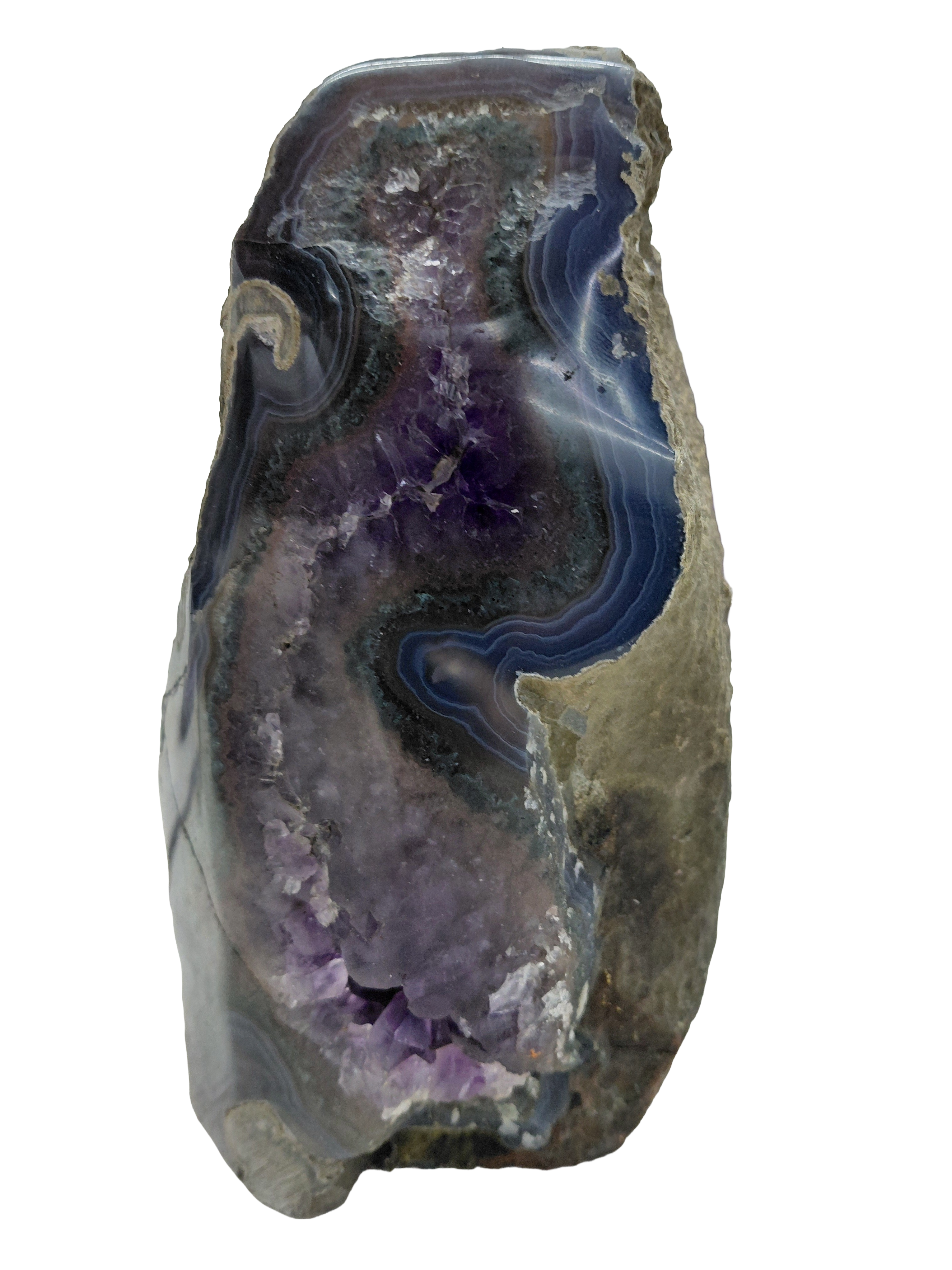 Deep Purple Amethyst Geode Cathedral with Agate Banding - 1.5 kg
