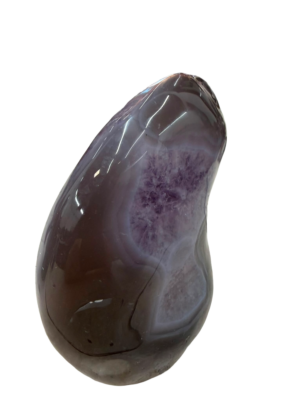Deep Violet Uruguayan Amethyst Geode with Calcite & Polished Agate Border (1.35 kgs)