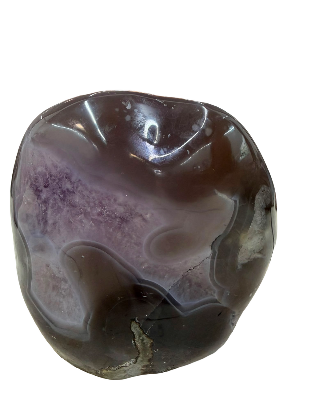 Deep Violet Uruguayan Amethyst Geode with Calcite & Polished Agate Border (1.35 kgs)