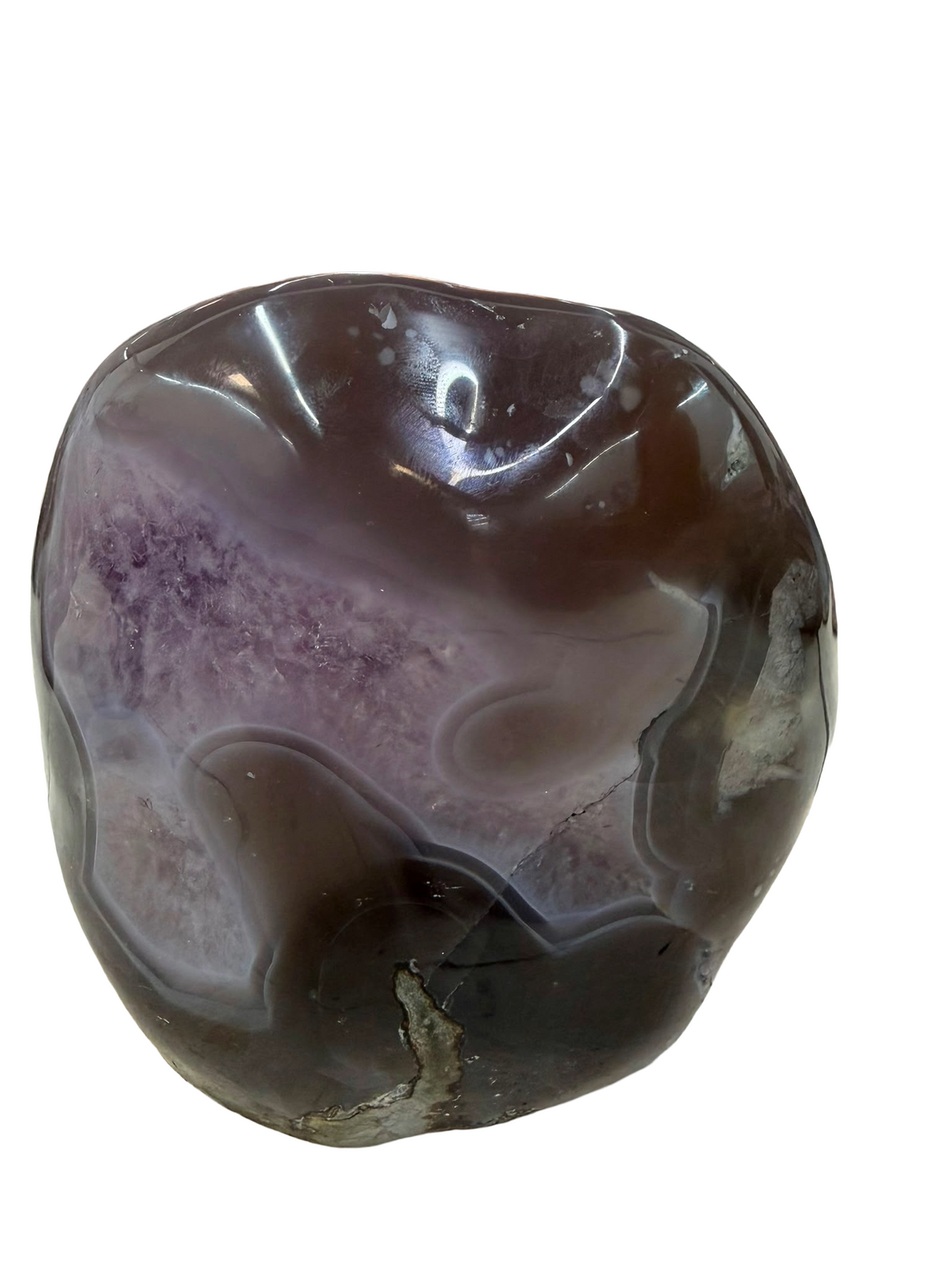Deep Violet Uruguayan Amethyst Geode with Calcite & Polished Agate Border (1.35 kgs)