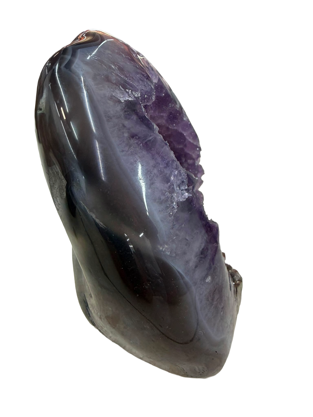 Deep Violet Uruguayan Amethyst Geode with Calcite & Polished Agate Border (1.35 kgs)