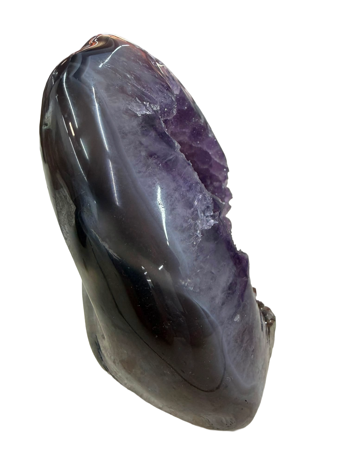 Deep Violet Uruguayan Amethyst Geode with Calcite & Polished Agate Border (1.35 kgs)