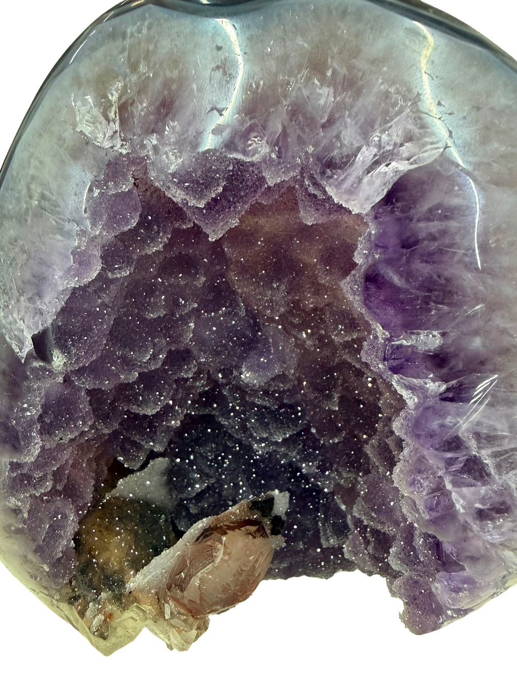 Deep Violet Uruguayan Amethyst Geode with Calcite & Polished Agate Border (1.35 kgs)
