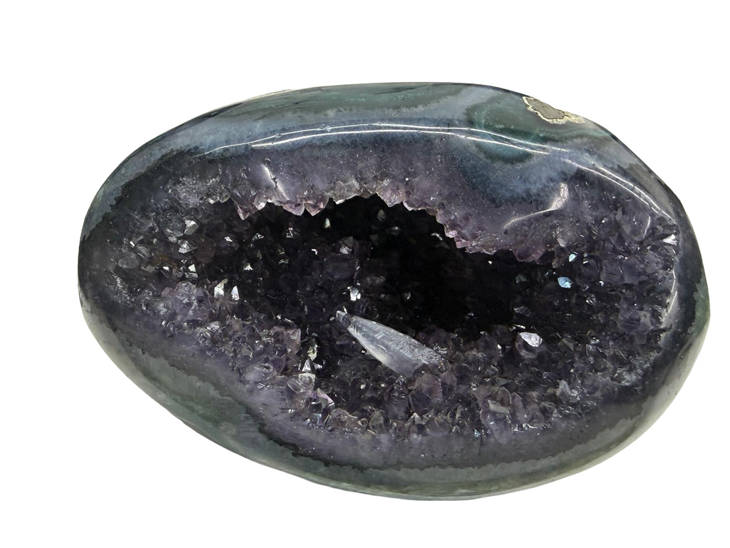 Amethyst Geode with Calcite Inclusion & Polished Agate Exterior (1.15 kgs)