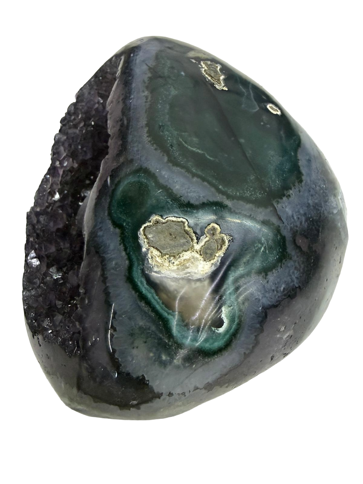 Amethyst Geode with Calcite Inclusion & Polished Agate Exterior (1.15 kgs)