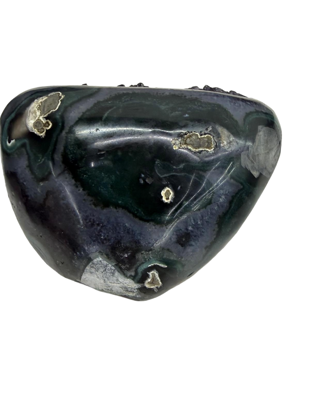 Amethyst Geode with Calcite Inclusion & Polished Agate Exterior (1.15 kgs)