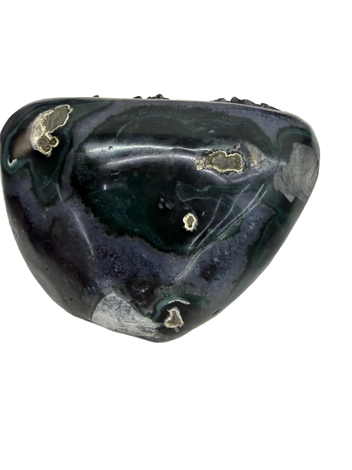Amethyst Geode with Calcite Inclusion & Polished Agate Exterior (1.15 kgs)