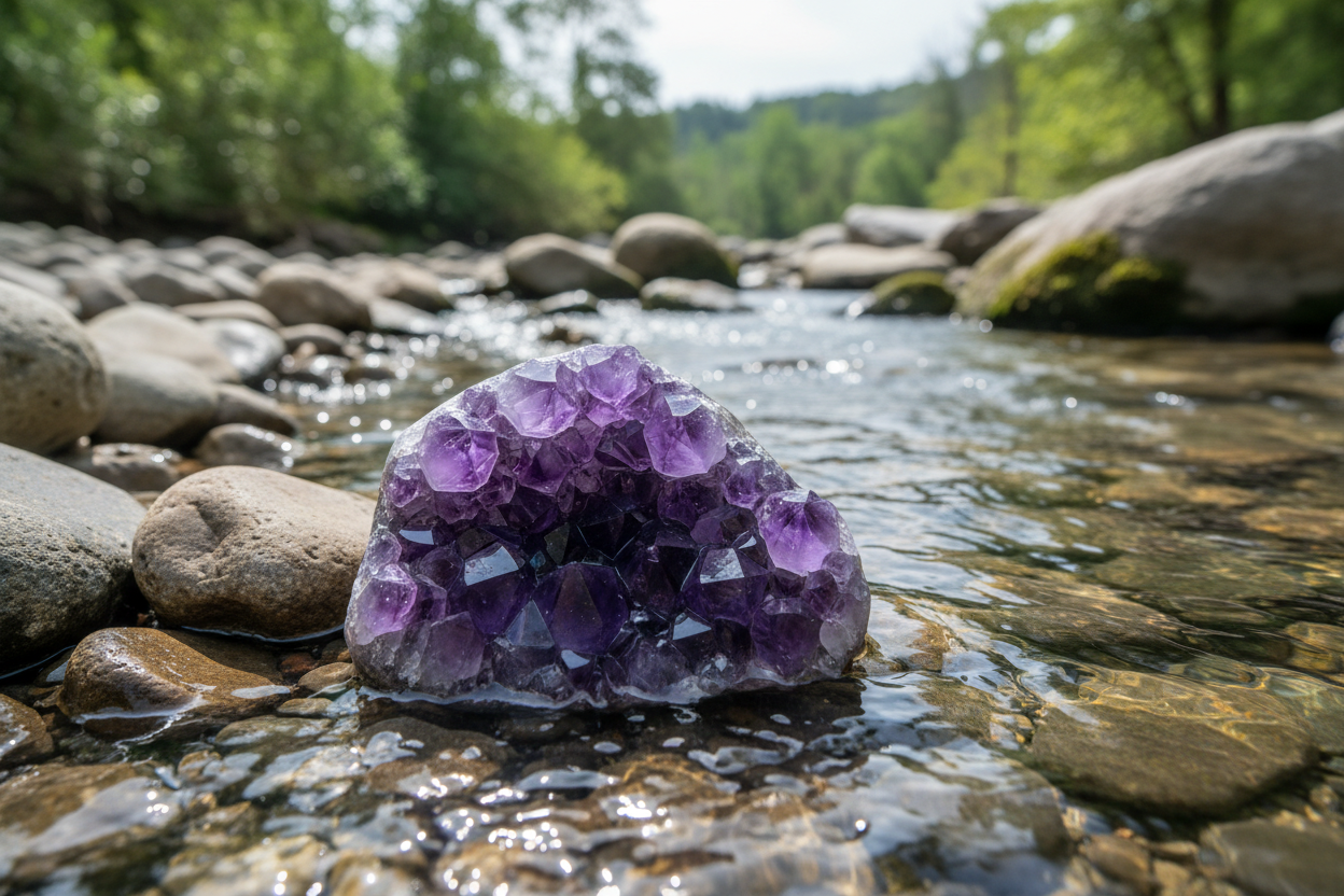 Deep purple amethhyst on a river
